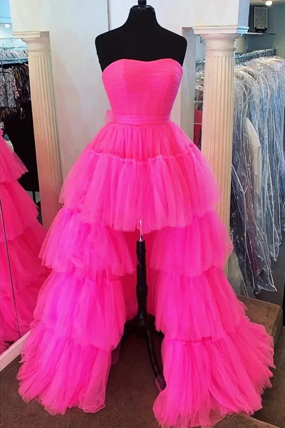 June |A-line High Low Strapless Tulle Prom Dress with Ruffles - Image 2