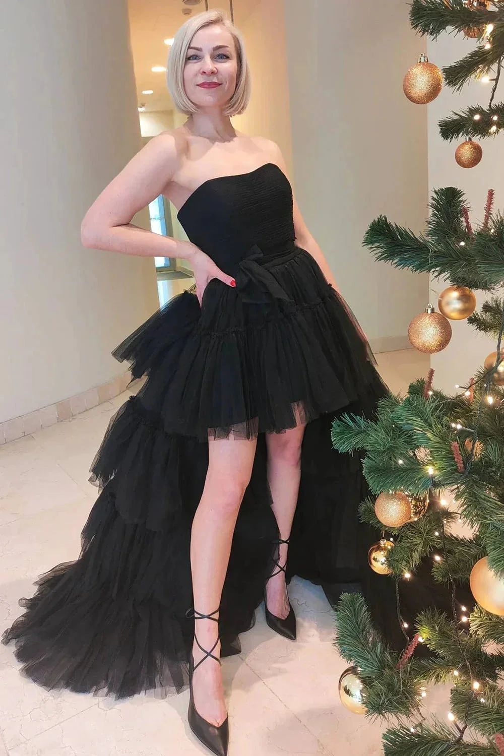June |A-line High Low Strapless Tulle Prom Dress with Ruffles - Image 4