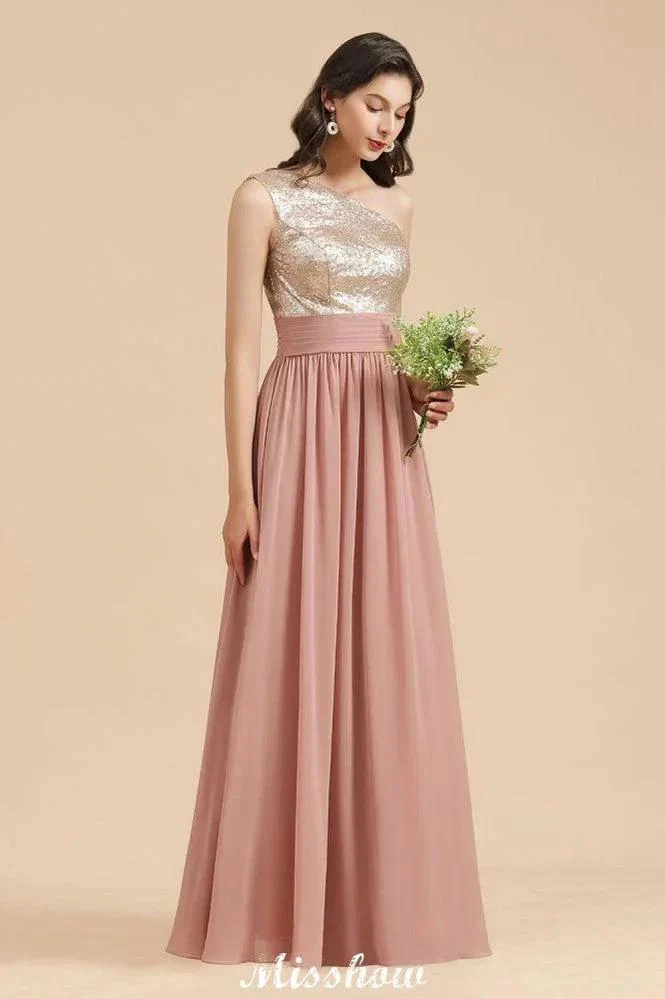 Stylish One Shoulder Sequins Chiffon Evening Party Dress Prom Dress - Image 5