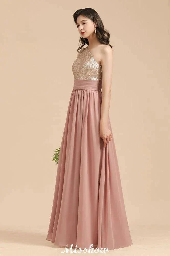 Stylish One Shoulder Sequins Chiffon Evening Party Dress Prom Dress - Image 7