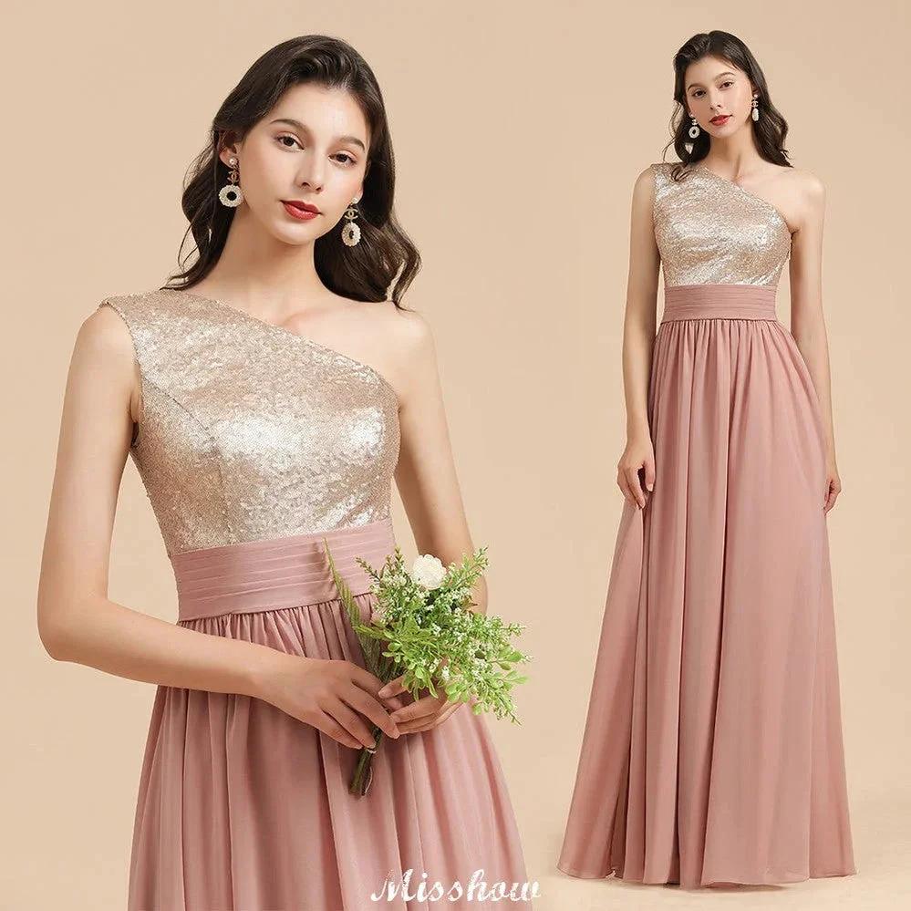 Stylish One Shoulder Sequins Chiffon Evening Party Dress Prom Dress - Image 9