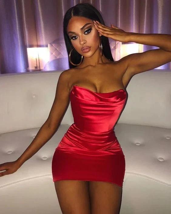 Stylish Sheath Strapless Red Short Homecoming Dress Y15 - Image 2