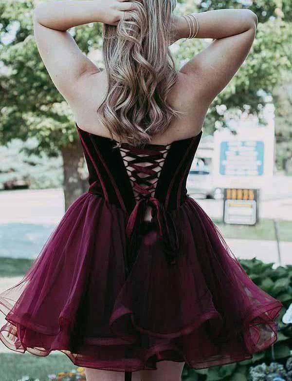 Stylish Short A-Line Sweetheart Lace-up Tulle Prom Dress - Image 2
