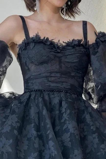 Stylish Short Black Lace Homecoming Dresses with Glitter - Image 2