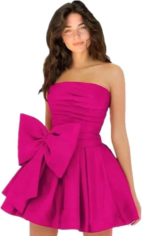 Stylish Sleeveless Ruched Short Homecoming Dresses Simple Mini Party Wear Dress with Bow - Image 10