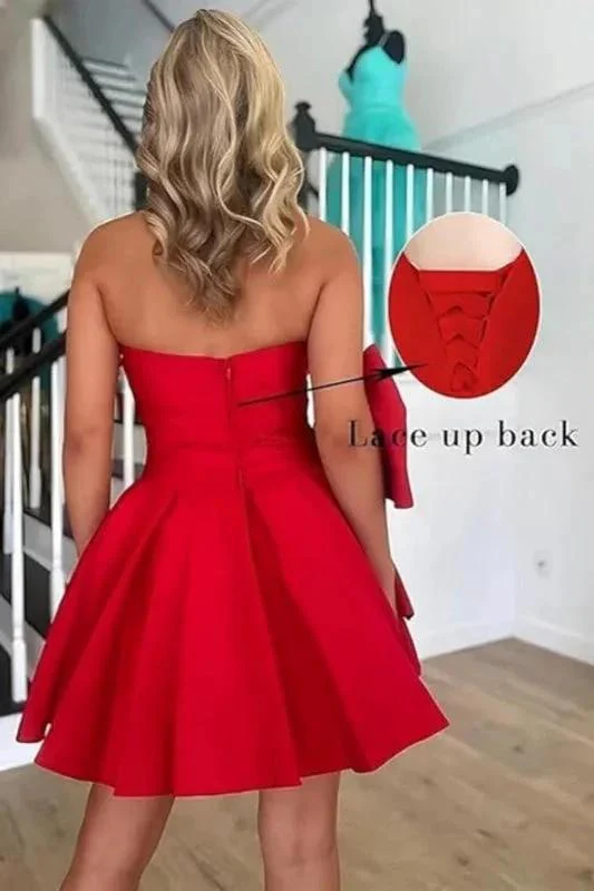 Stylish Sleeveless Ruched Short Homecoming Dresses Simple Mini Party Wear Dress with Bow - Image 2