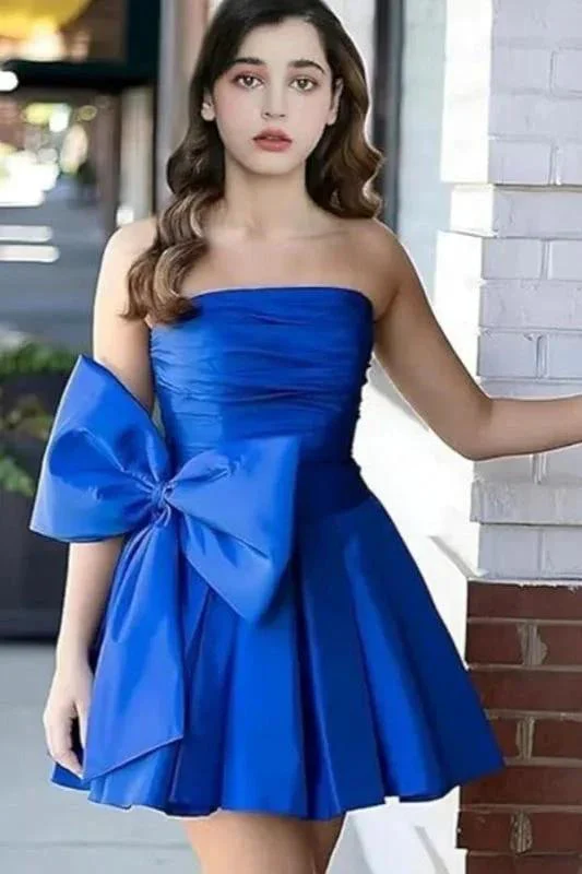 Stylish Sleeveless Ruched Short Homecoming Dresses Simple Mini Party Wear Dress with Bow - Image 3