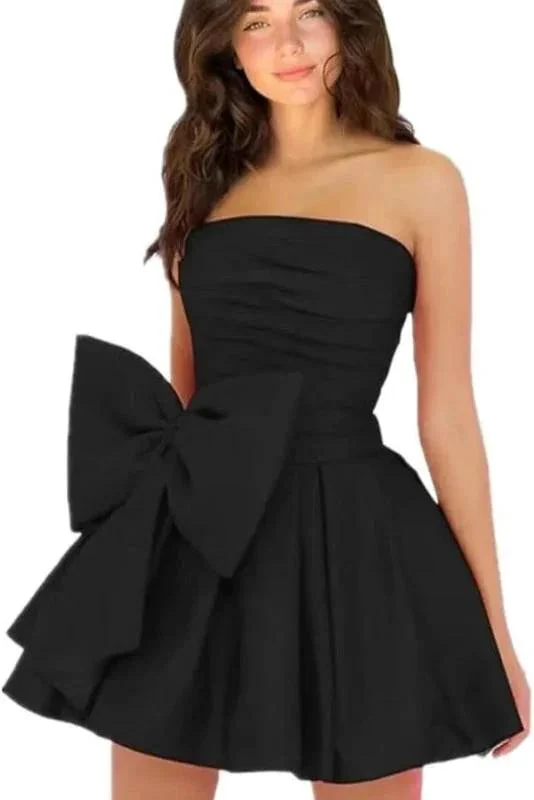 Stylish Sleeveless Ruched Short Homecoming Dresses Simple Mini Party Wear Dress with Bow - Image 4