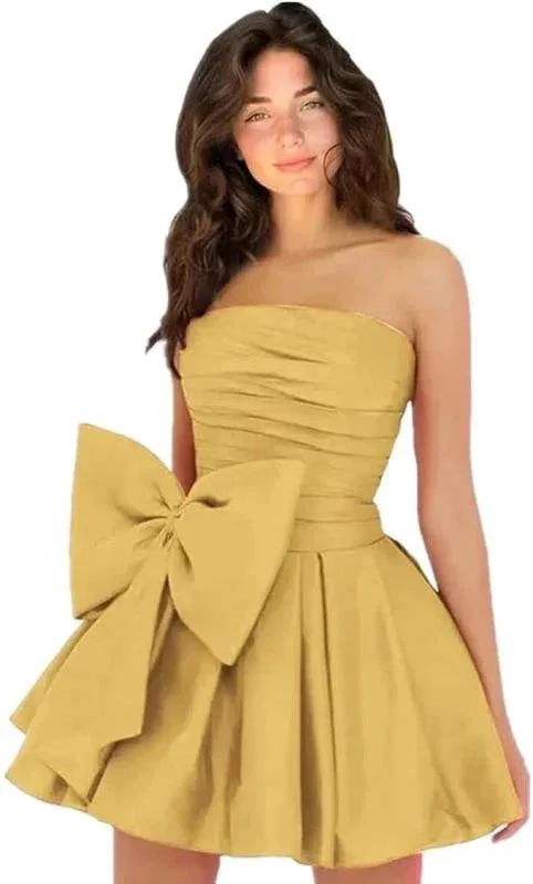 Stylish Sleeveless Ruched Short Homecoming Dresses Simple Mini Party Wear Dress with Bow - Image 8