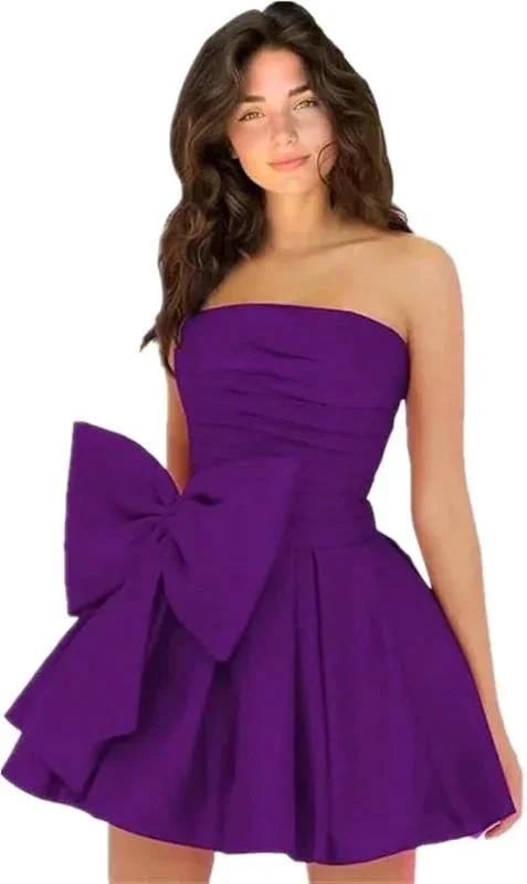 Stylish Sleeveless Ruched Short Homecoming Dresses Simple Mini Party Wear Dress with Bow - Image 9