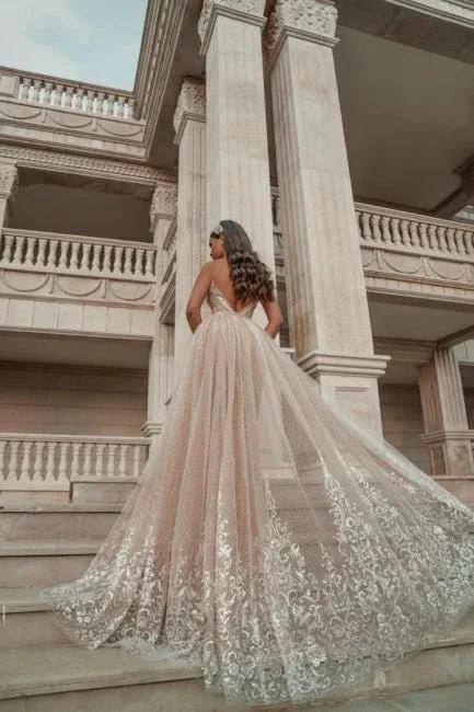 Stylish Sleeveless V-Neck Evening Party Dress Aline Backless Prom Dress with Lace Appliques - Image 3