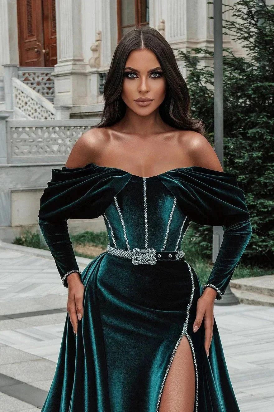 Stylish Split Front Off-the-shoulder Prom Dress With Train - Image 4