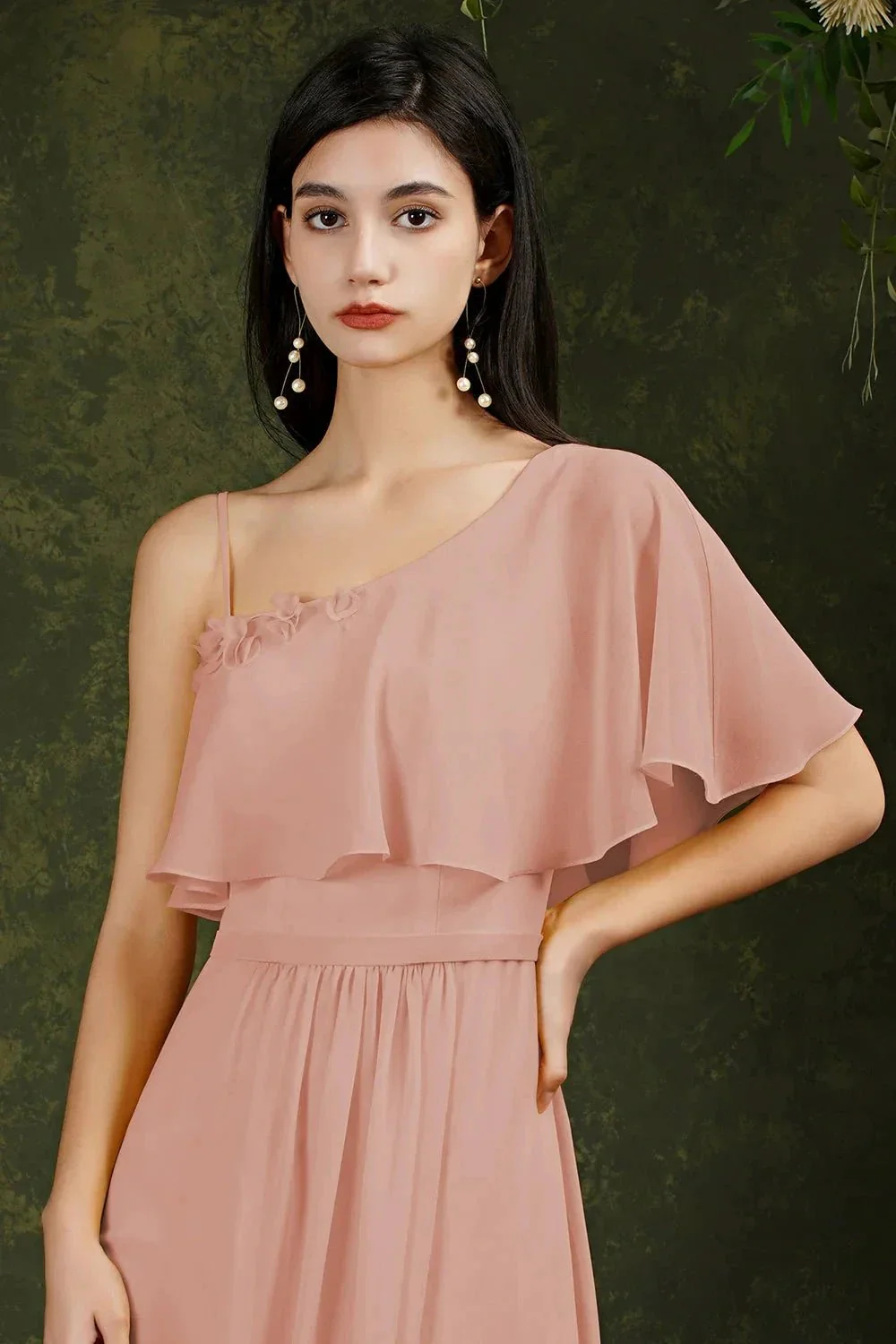 Stylish Split Front One-shoulder Tulle Aline Prom dress - Image 3