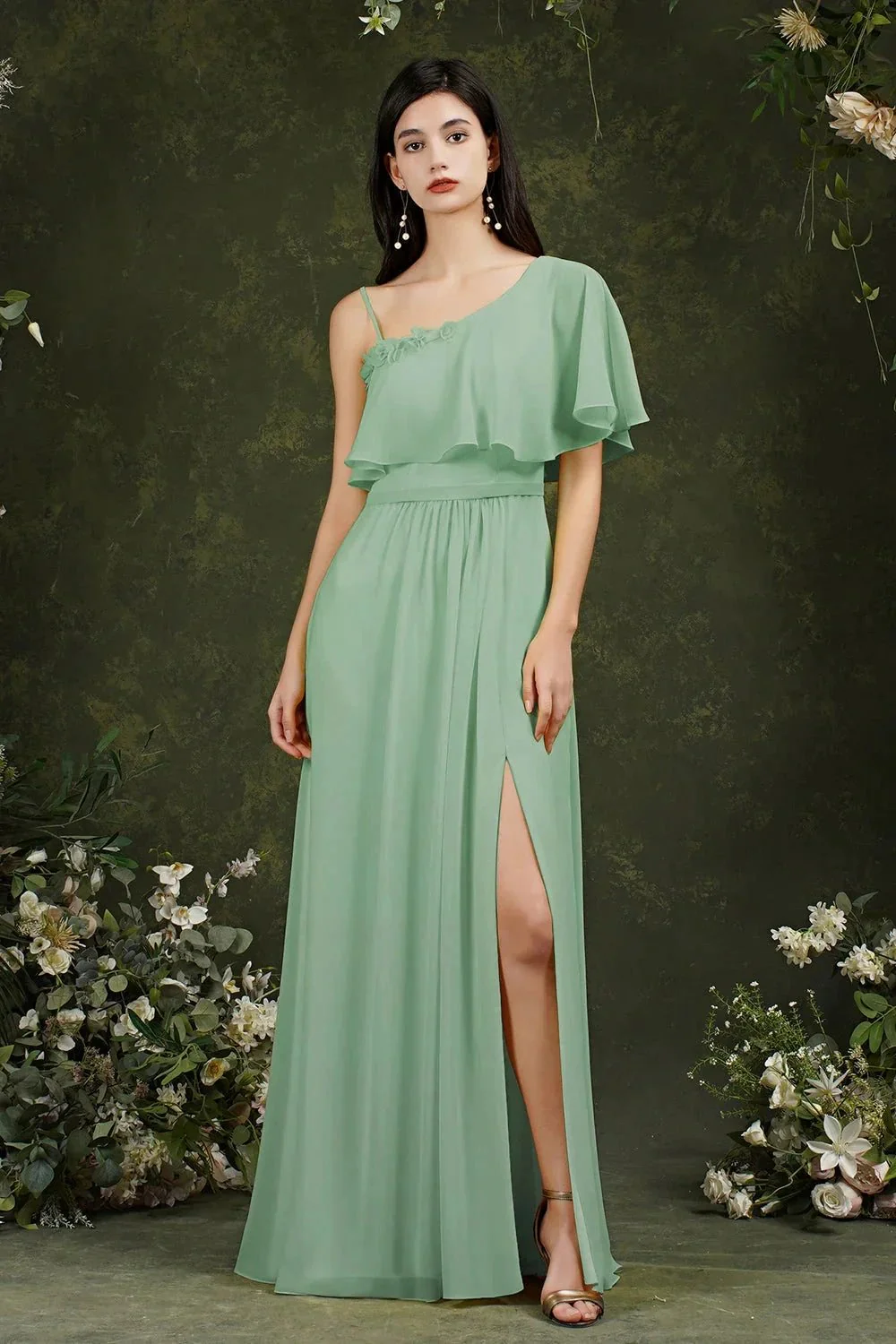 Stylish Split Front One-shoulder Tulle Aline Prom dress - Image 4