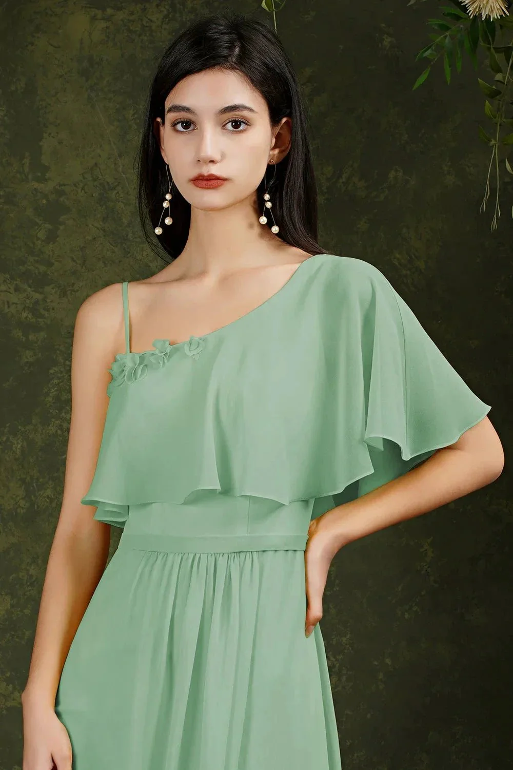 Stylish Split Front One-shoulder Tulle Aline Prom dress - Image 6
