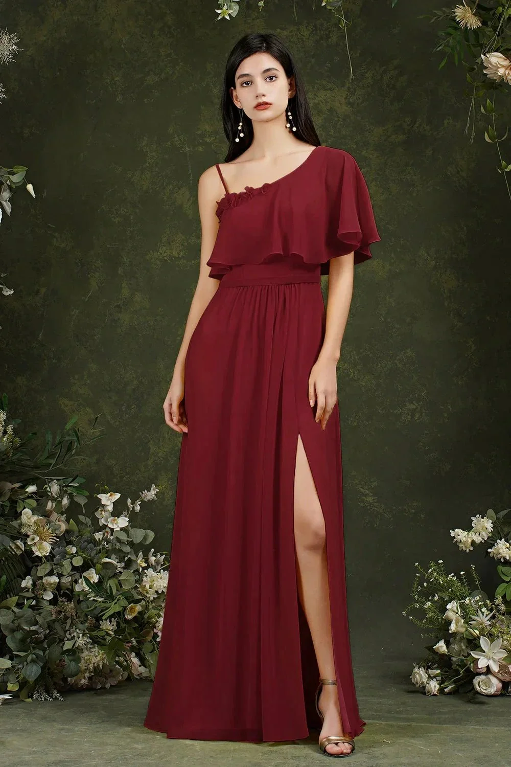 Stylish Split Front One-shoulder Tulle Aline Prom dress - Image 7
