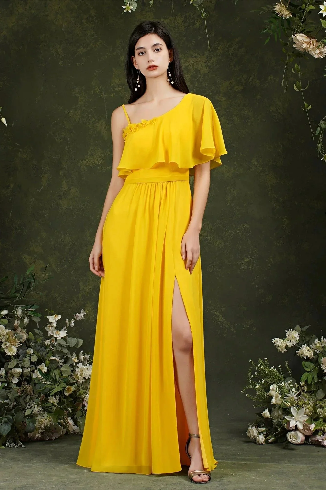 Stylish Split Front One-shoulder Tulle Aline Prom dress - Image 8