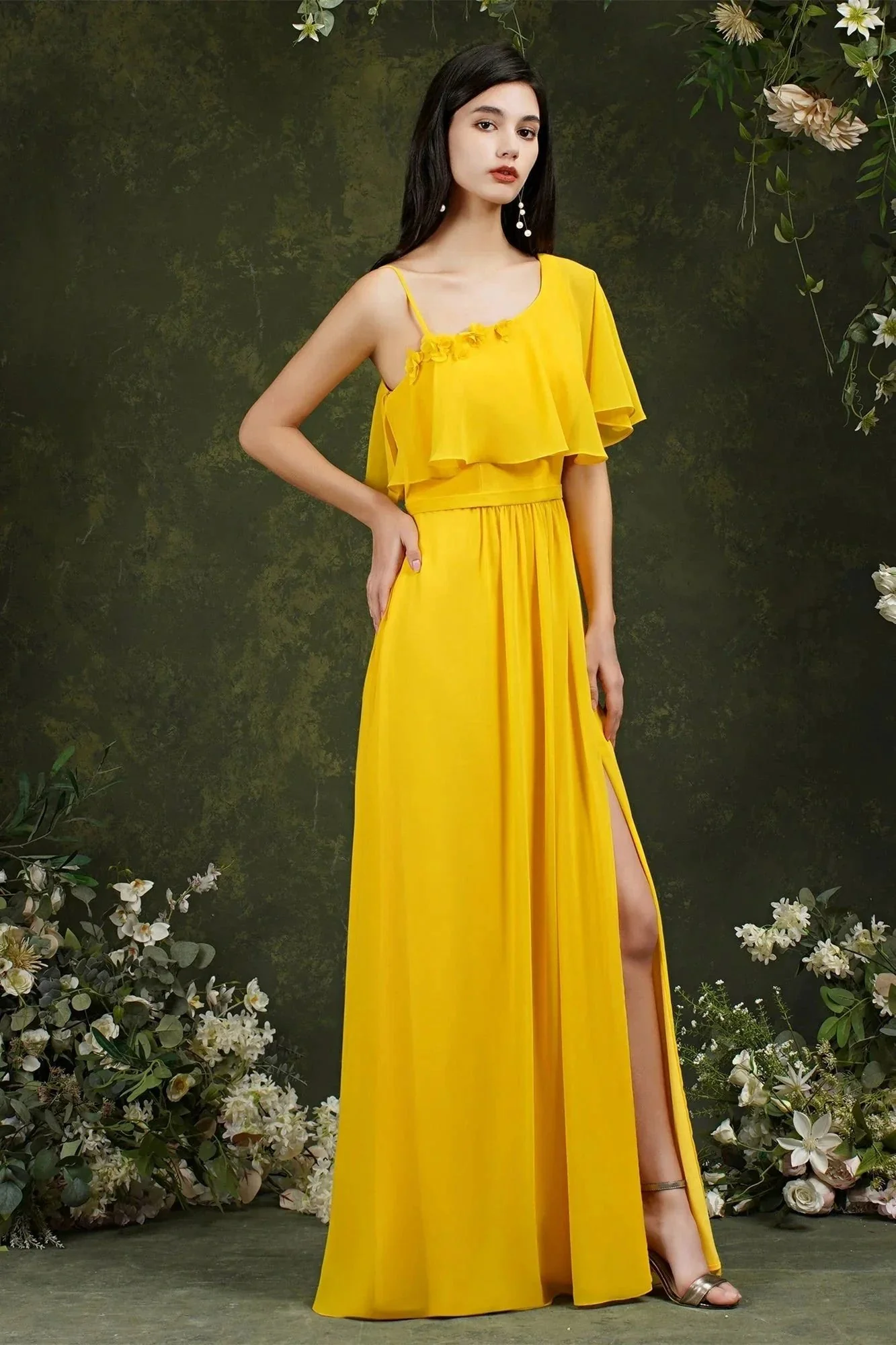 Stylish Split Front One-shoulder Tulle Aline Prom dress - Image 9