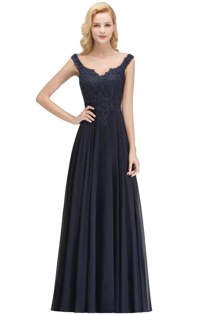 Stylish Straps Aline Beading Evening Maxi Dress Sleeveless V-Neck Wedding Guest Dress - Image 6