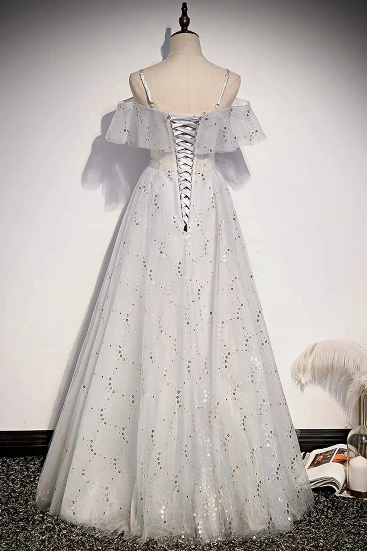 Stylish tulle sequins long A line prom dress evening dress s71 - Image 3
