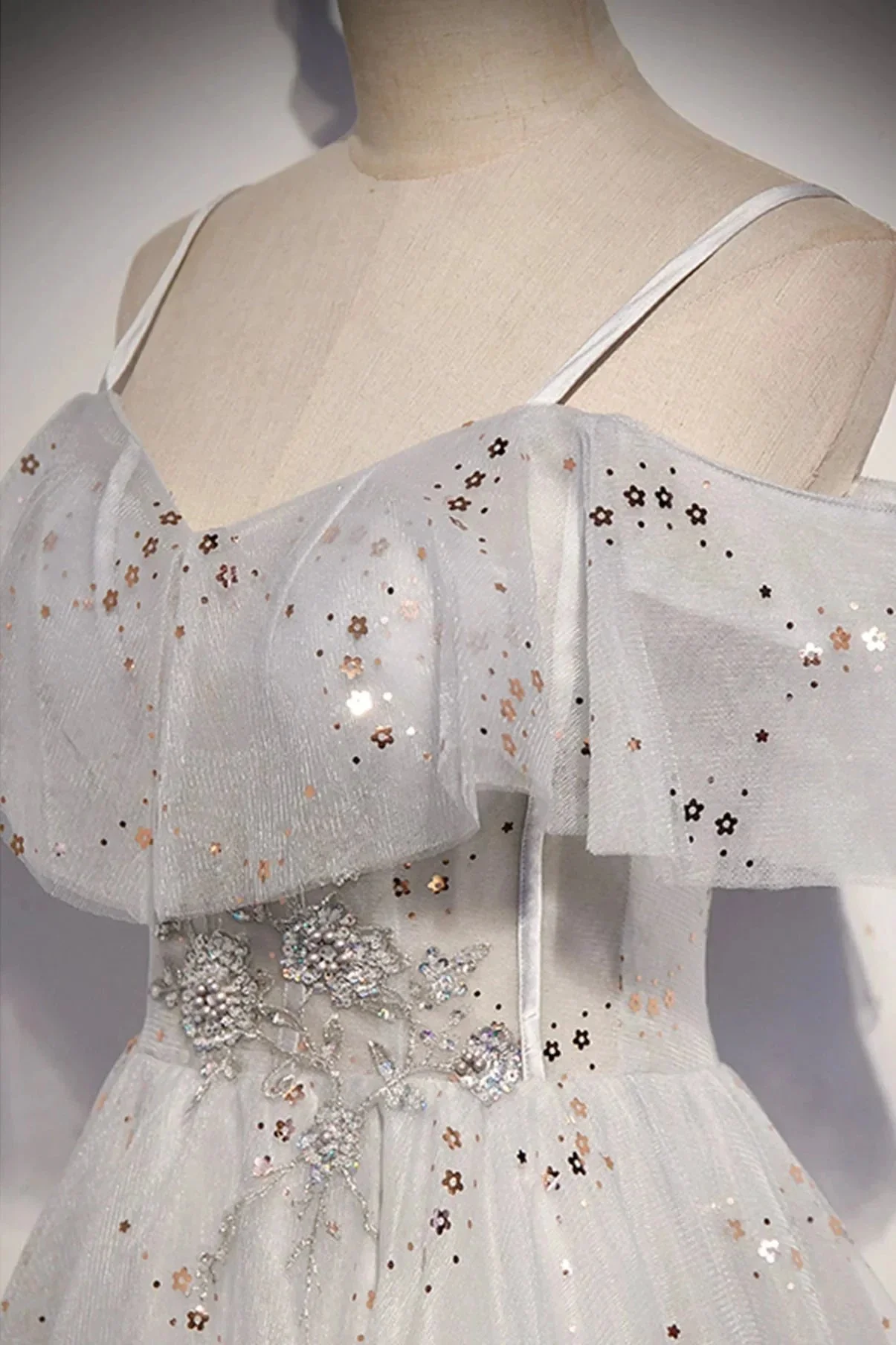 Stylish tulle sequins long A line prom dress evening dress s71 - Image 4