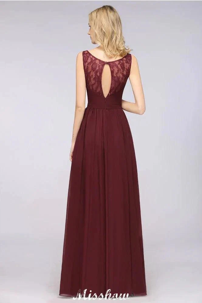 Stylish V-Neck aline Evening Maxi Gown Chiffon Sleeveless Bridesmaid Dress Burgundy - Image 2