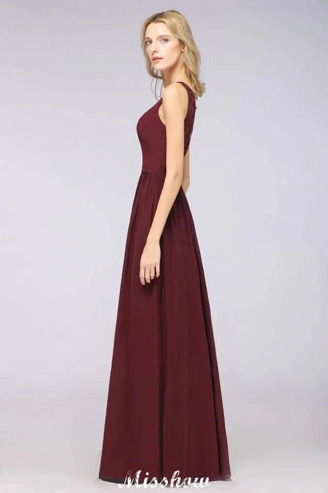 Stylish V-Neck aline Evening Maxi Gown Chiffon Sleeveless Bridesmaid Dress Burgundy - Image 6