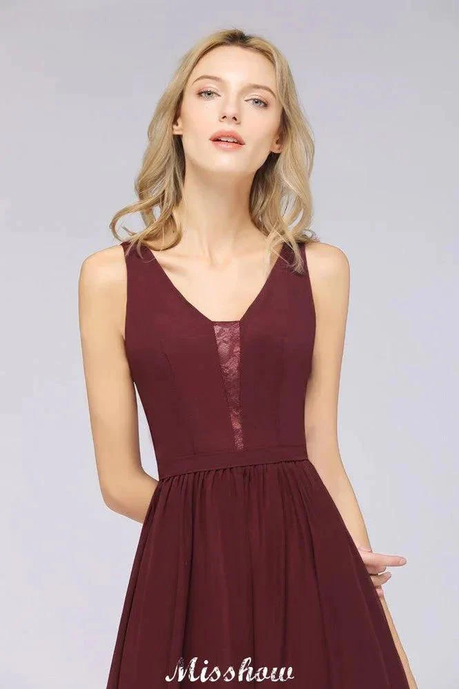 Stylish V-Neck aline Evening Maxi Gown Chiffon Sleeveless Bridesmaid Dress Burgundy - Image 7