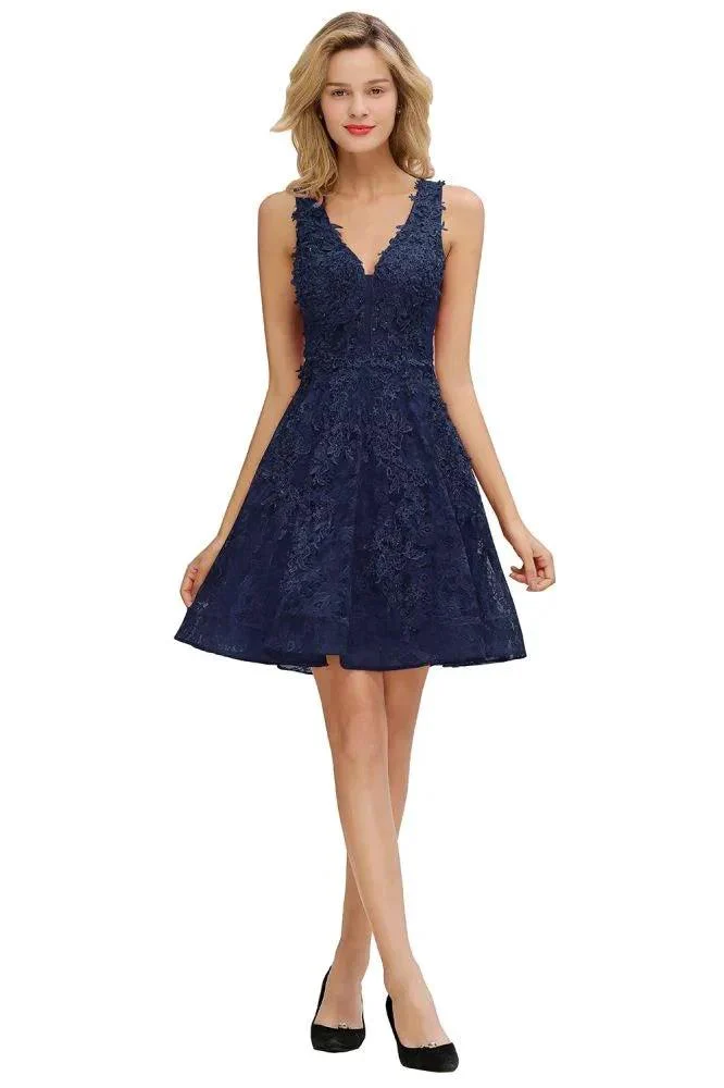 Stylish V-Neck Floral Appliques Homecoming Dress Knee-Length Sleeveless Party Dress - Image 10