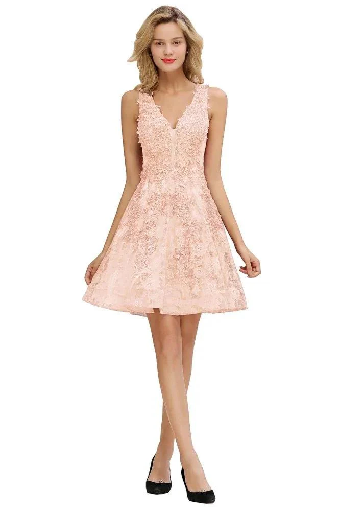 Stylish V-Neck Floral Appliques Homecoming Dress Knee-Length Sleeveless Party Dress - Image 6