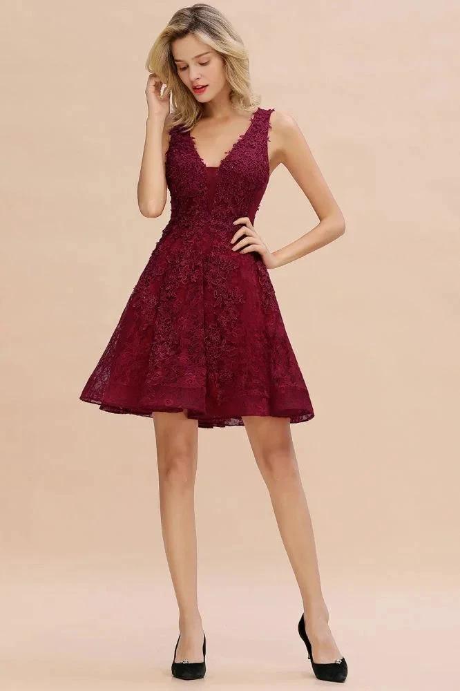 Stylish V-Neck Floral Appliques Homecoming Dress Knee-Length Sleeveless Party Dress - Image 8