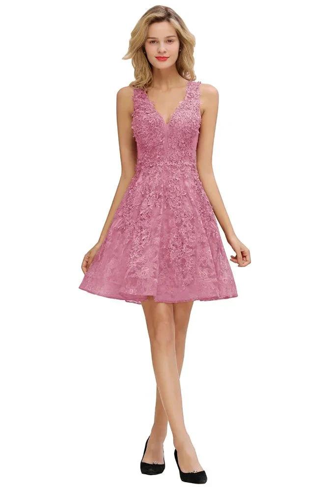 Stylish V-Neck Floral Appliques Homecoming Dress Knee-Length Sleeveless Party Dress - Image 9