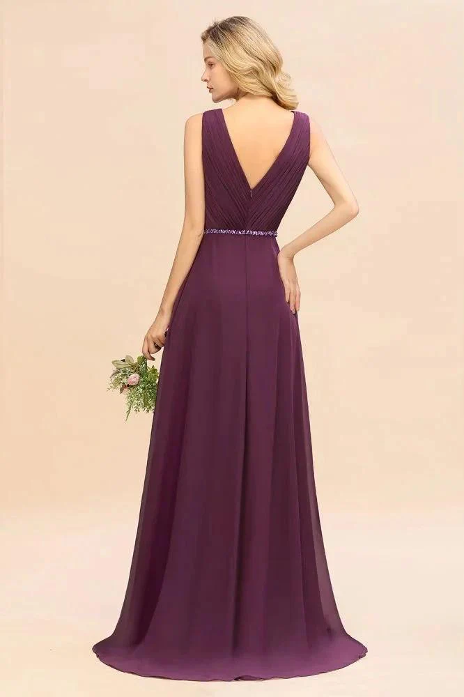 Stylish V-Neck Hi-Lo Party Dress A-line Beads Chiffon Bridesmaid Dress - Image 2