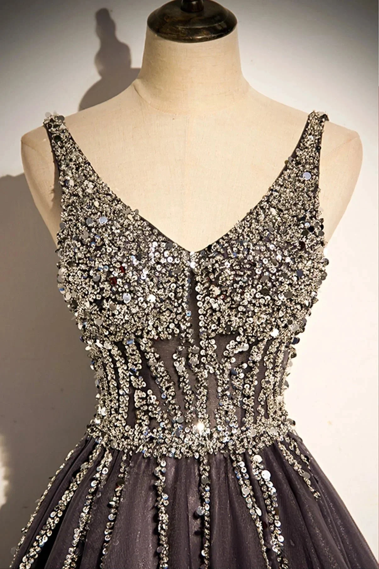 Stylish v neck tulle long prom dress A line evening dress s76 - Image 2