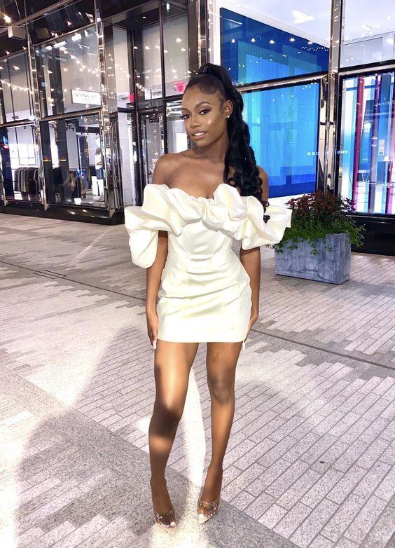 Women New Arrivals Ruffle Off The Shoulder Dress Short Homecoming Dress Y657 - Image 2