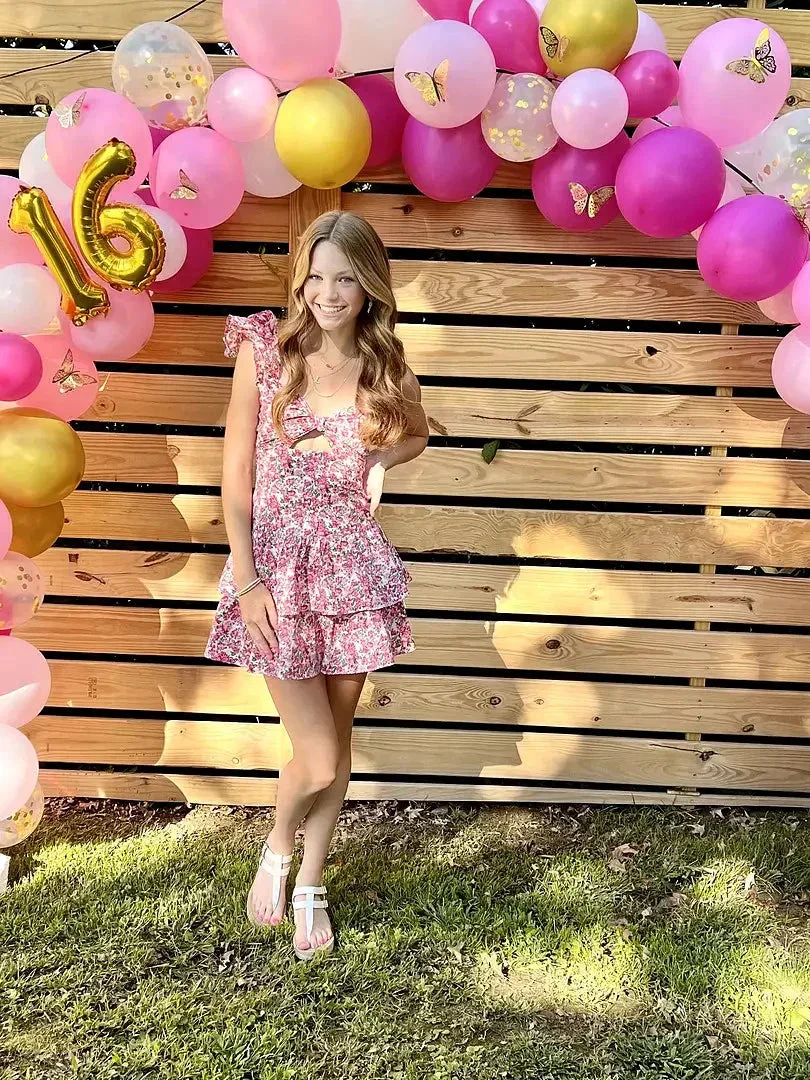Summer Pink Floral Print Dress Trendy Homecoming Dress Y2747 - Image 3