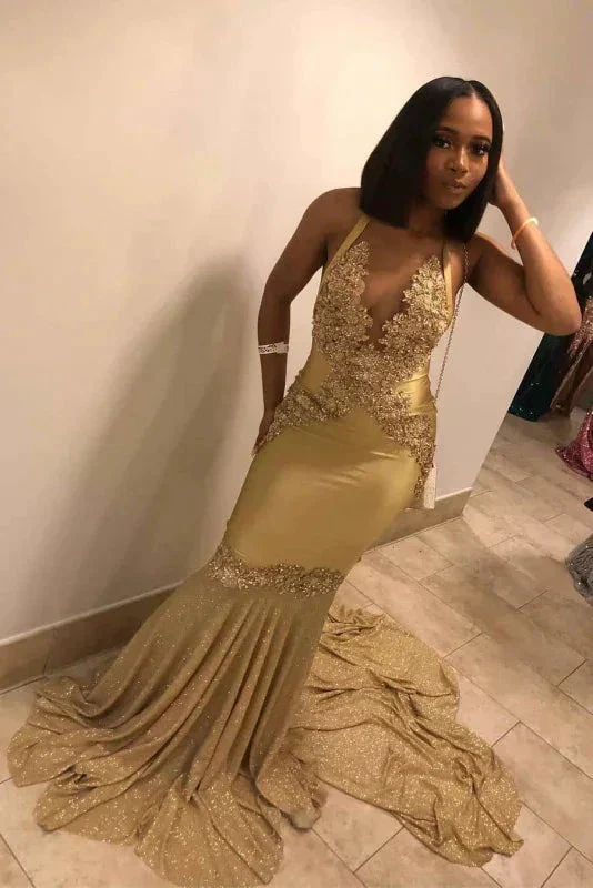 Super Shiny Halter Sleeveless Mermaid Long Evening Dress with Sweep Train Y472 - Image 2