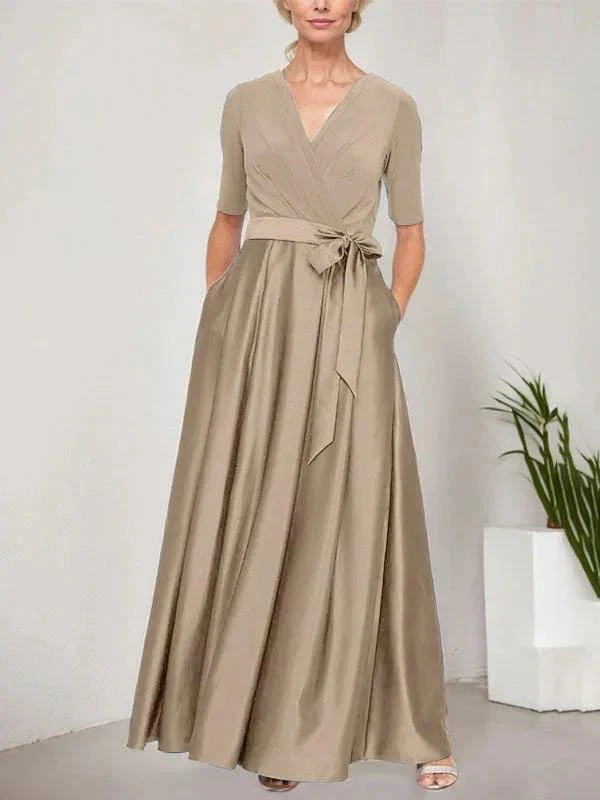Surplice Neckline Ballgown with Full Satin Skirt & Jersey Bodice - Image 11