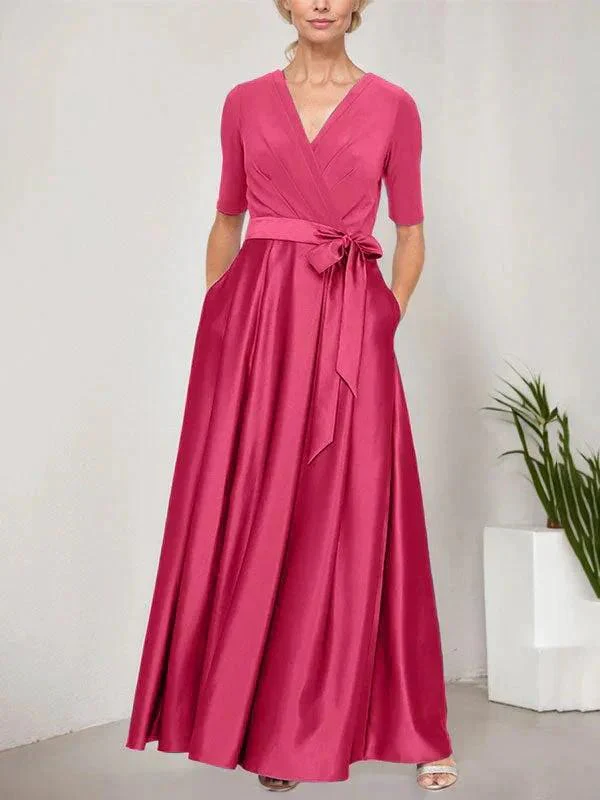 Surplice Neckline Ballgown with Full Satin Skirt & Jersey Bodice - Image 12