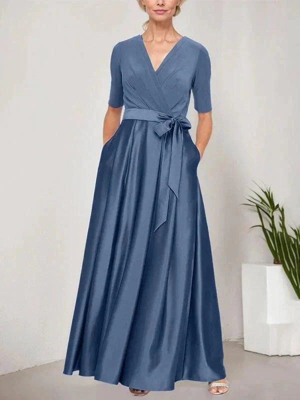 Surplice Neckline Ballgown with Full Satin Skirt & Jersey Bodice - Image 14