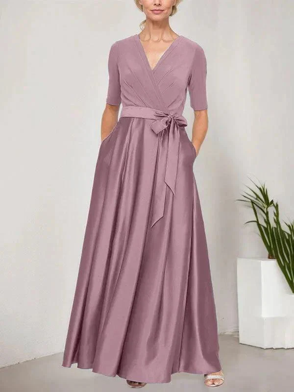 Surplice Neckline Ballgown with Full Satin Skirt & Jersey Bodice - Image 15
