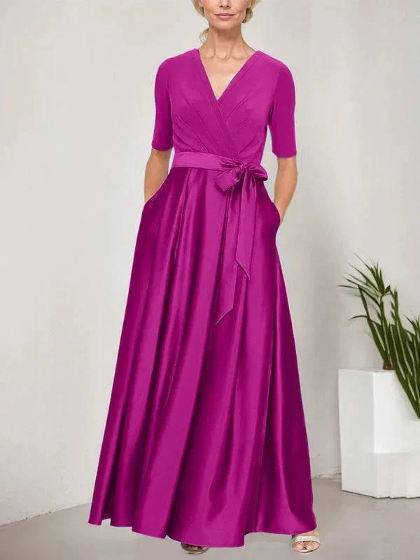 Surplice Neckline Ballgown with Full Satin Skirt & Jersey Bodice - Image 16