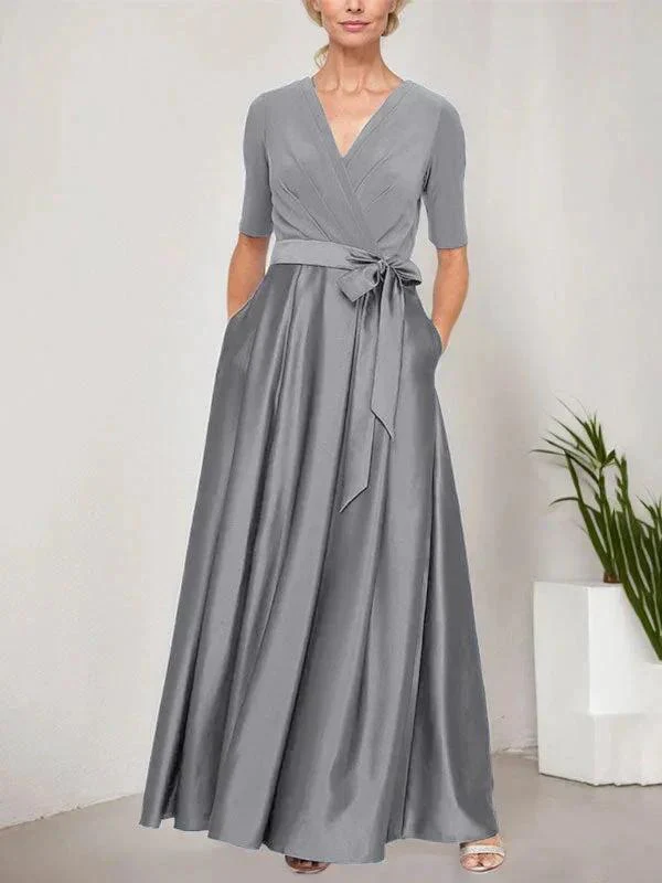 Surplice Neckline Ballgown with Full Satin Skirt & Jersey Bodice - Image 19