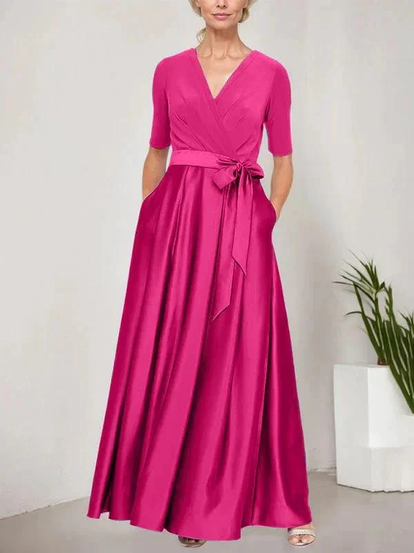Surplice Neckline Ballgown with Full Satin Skirt & Jersey Bodice - Image 20