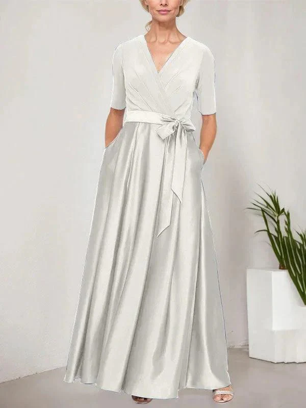Surplice Neckline Ballgown with Full Satin Skirt & Jersey Bodice - Image 21