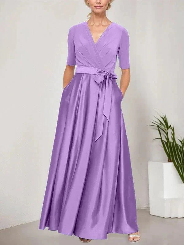 Surplice Neckline Ballgown with Full Satin Skirt & Jersey Bodice - Image 23