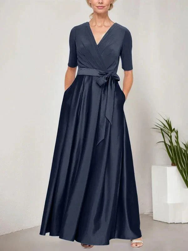 Surplice Neckline Ballgown with Full Satin Skirt & Jersey Bodice - Image 25