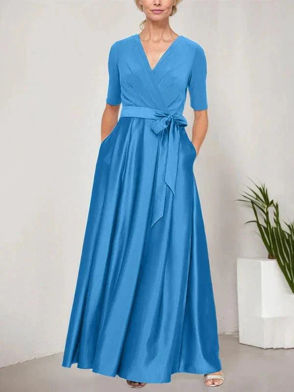 Surplice Neckline Ballgown with Full Satin Skirt & Jersey Bodice - Image 26