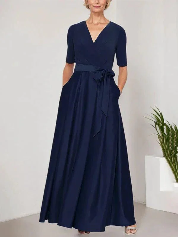 Surplice Neckline Ballgown with Full Satin Skirt & Jersey Bodice - Image 3