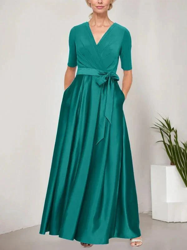 Surplice Neckline Ballgown with Full Satin Skirt & Jersey Bodice - Image 30